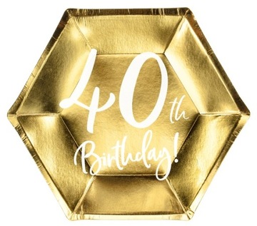 TALERZYKI ZŁOTE 40TH BIRTHDAY CZTERDZIESTKA 6 SZT