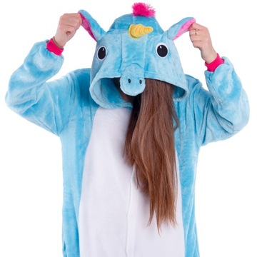 JEDNOROŻEC PIŻAMA Kigurumi Niebieski Onesie Kombinezon Kostium S 146-154 cm