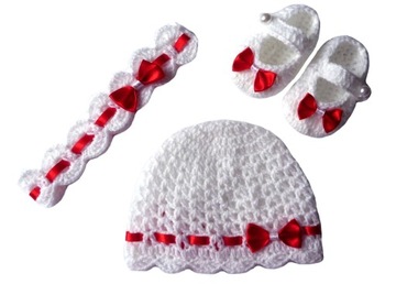 CZAPECZKA+OPASKA+BUCIKI szydełkowe CHRZEST chrztu