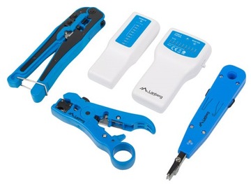 ZESTAW sieciowy KRONE ZACISKARKA TESTER LAN RJ45 Ściągacz ETUI Lanberg