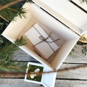 Большая БЕЛАЯ Коробка для КОНВЕРТОВ+ОБРУЧАЛЬНЫХ КОЛЬЦ, мох