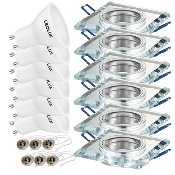 6x oprawa halogenowa SZKLANA kw + LED GU10 10W