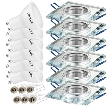 6x oprawa halogenowa SZKLANA kwadrat + LED GU10 5W