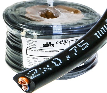 PRZEWÓD OMY 2x0,75 mm Linka CU czarny 300-300V 50m