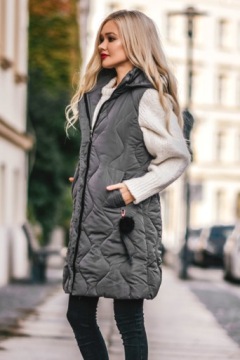 Длинный стеганый жилет с капюшоном S/M