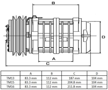 Компрессор Seltec Valeo TM13XS 12В 8ПК угловой 1×14