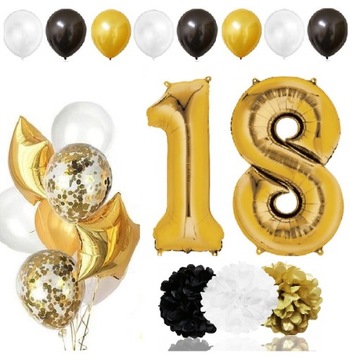 BALONY ZESTAW na osiemnastkę cyfra 18 LAT urodziny