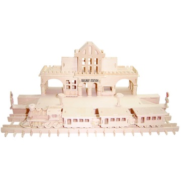 PUZZLE DREWNIANE 3D STACJA KOLEJOWA KOLEJ DWORZEC