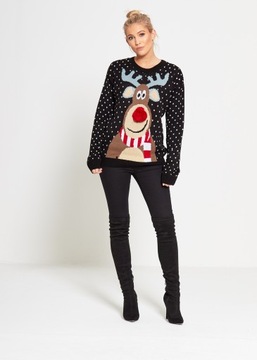 CZARNY SWETER ŚWIĄTECZNY Z RENIFEREM NOS 3D M/L