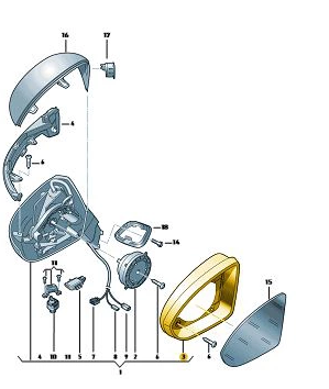 RÁMEČEK ZRCÁTKO LEVÝ VW PASSAT B8 ORIGINÁLNÍ ASO