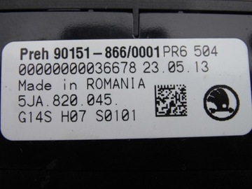 PANEL KLIMATIZACE 5JA820045 SKODA RAPID 2013R.