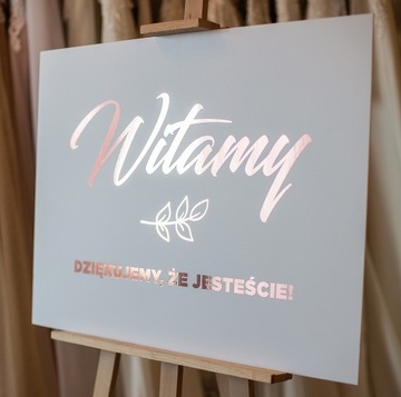 Tablica weselna Witamy Gości złota rosegold 80x60