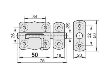 ZASUWKA ZASUWA BLOKADA UNIWERSALNA DO DRZWI 50 MM