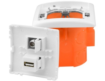 Gniazdo ścienne podtynkowe terminal 1USB 1F