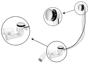 СИФОН СЛИВ ДЛЯ ВАННЫ И ПЕРЕЛИВ, АВТОМАТИЧЕСКИЙ ХРОМ