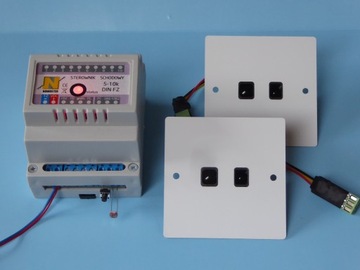 Sterownik schodowy LED 5-10k DIN + czujki sharp + maskownice stalowe białe