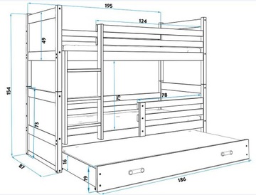 МАТЕУСЗ 3-местная кровать 190x80 детская + ЯЩИК