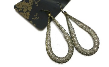 Stradivarius Kolczyki Łzy Z Perłami Siateczka 8cm