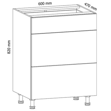 Нижний кухонный шкаф 60 см с ящиками ASPEN D60S3 металобокс белый глянец