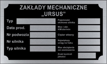 URSUS - Tabliczka znamionowa