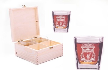 4 szklanki do Whisky w Pudełku + GRAWER LIVERPOOL Prezent LUX
