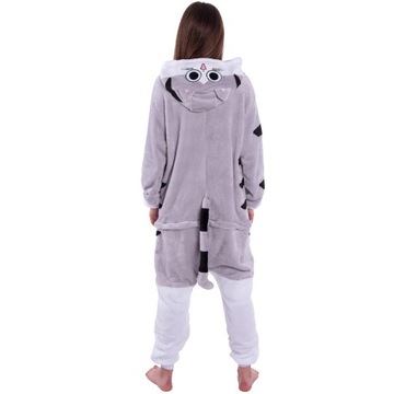 Szary KOT Kotek Chi PIŻAMA Jednoczęściowa Onesie Kigurumi Damskie S 146-154