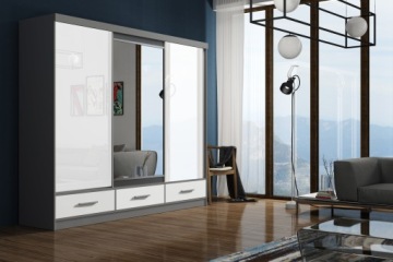 Шкаф-купе MILA 250, глянцевый, белые ящики