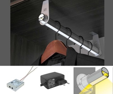 LAMPA LED -WIESZAK DO SZAFY + WŁĄCZNIK DRZWIOWY