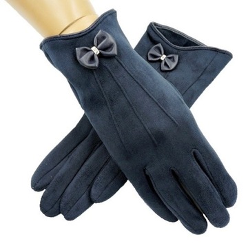 RĘKAWICZKI MIĘCIUTKI ZAMSZ + kokardka GRANAT L/XL