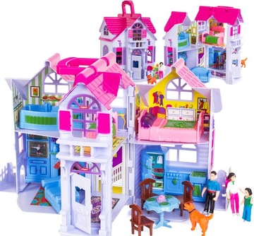 БОЛЬШОЙ РАСШИРЯЕМЫЙ КУКОЛЬНЫЙ ДОМИК КУКЛЫ СОБАКИ + МЕБЕЛЬ