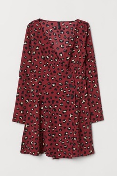 H&M bordowa panterka czerwona sukienka szmizjerka mini retro wzór zwierzęcy