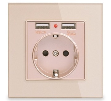 GNIAZDKO SZKLANE Z 2x USB ZŁOTE KONTAKT + PUSZKA