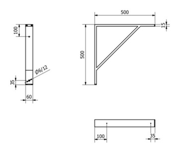 2 x АЛЮМИНИЕВАЯ ПОДДЕРЖКА СТОЛЕШНИЦЫ, ЧЕРНАЯ 500x500