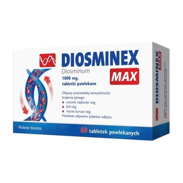 Diosminex Max 1000 mg 60 tabletek diosmina niewydolność krążenia żylaki