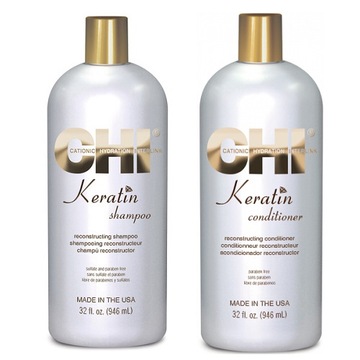 CHI KERATIN GOLD zestaw szampon + odżywka 2x946ml
