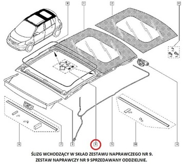 VÝZTUHA STŘEŠNÍHO OKNA RENAULT LAGUNA SCENIC MEGANE KOLEOS II III 2 3 OE