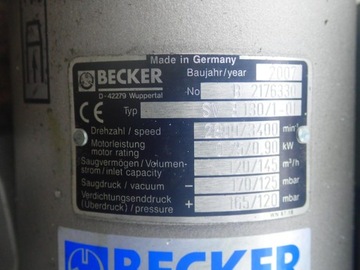 Вакуумный насос Becker 120 м3/ч, 0,75 кВт, 170 мбар