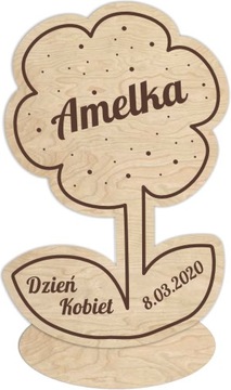 DZIEŃ KOBIET drewniany kwiatek PREZENT plus IMIĘ