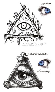 TATUAŻ TYMCZASOWY ZMYWALNY DAMSKI MĘSKI ILLUMINATI OKO TRÓJKĄT NAPIS