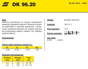 ELEKTRODA DO ALUMINIUM ESAB OK ALMN1 fi 3,2/350