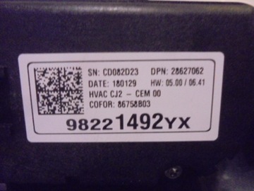 OPEL CROSSLAND X PANEL KLIMATIZACE 98221492YX