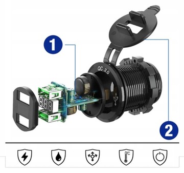 РАЗЪЕМ USB QC 3.0 ВОЛЬТМЕТР МЕТАЛЛИЧЕСКИЙ ПЕРЕКЛЮЧАТЕЛЬ C