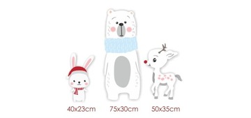 Наклейки на окно мишка Тедди Олени Рождественское стекло 130х100