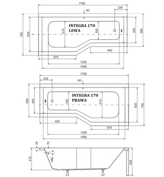 WANNA kabina INTEGRA 170x75 Z PARAWAN/EM + OBUDOWA
