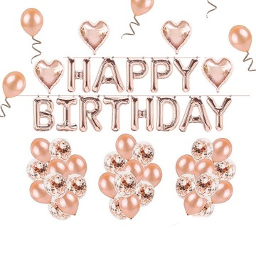 ZESTAW BALONY ROSE GOLD HAPPY BIRTHDAY UNIWERSALNY