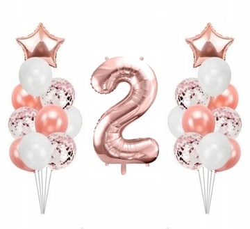 Zestaw balony cyfra 2 latka urodziny rose gold