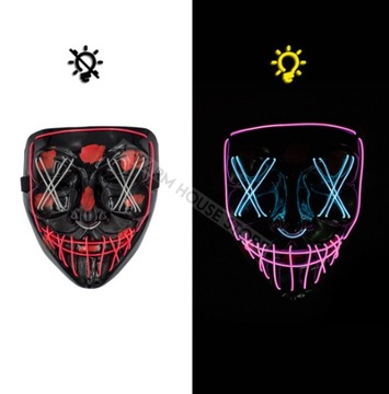 MASKA ŚWIECĄCA LED NEON HALLOWEEN NA IMPREZĘ PURGE