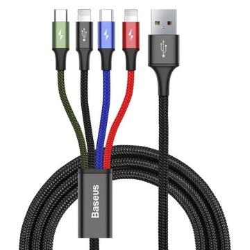 USB-кабель Baseus Fast 4in1 USB-C / 2x Lightning / Micro 3,5A, 1,2 м (черный)