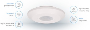Датчик движения 360 градусов, IP20, 800 Вт, ультратонкий - 2,5 см, мини