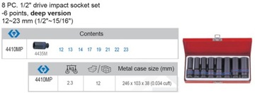 ГОЛОВКИ ДЛИННЫЕ УДАРНЫЕ 1/2 12-23 6KT KING TONY 8шт.